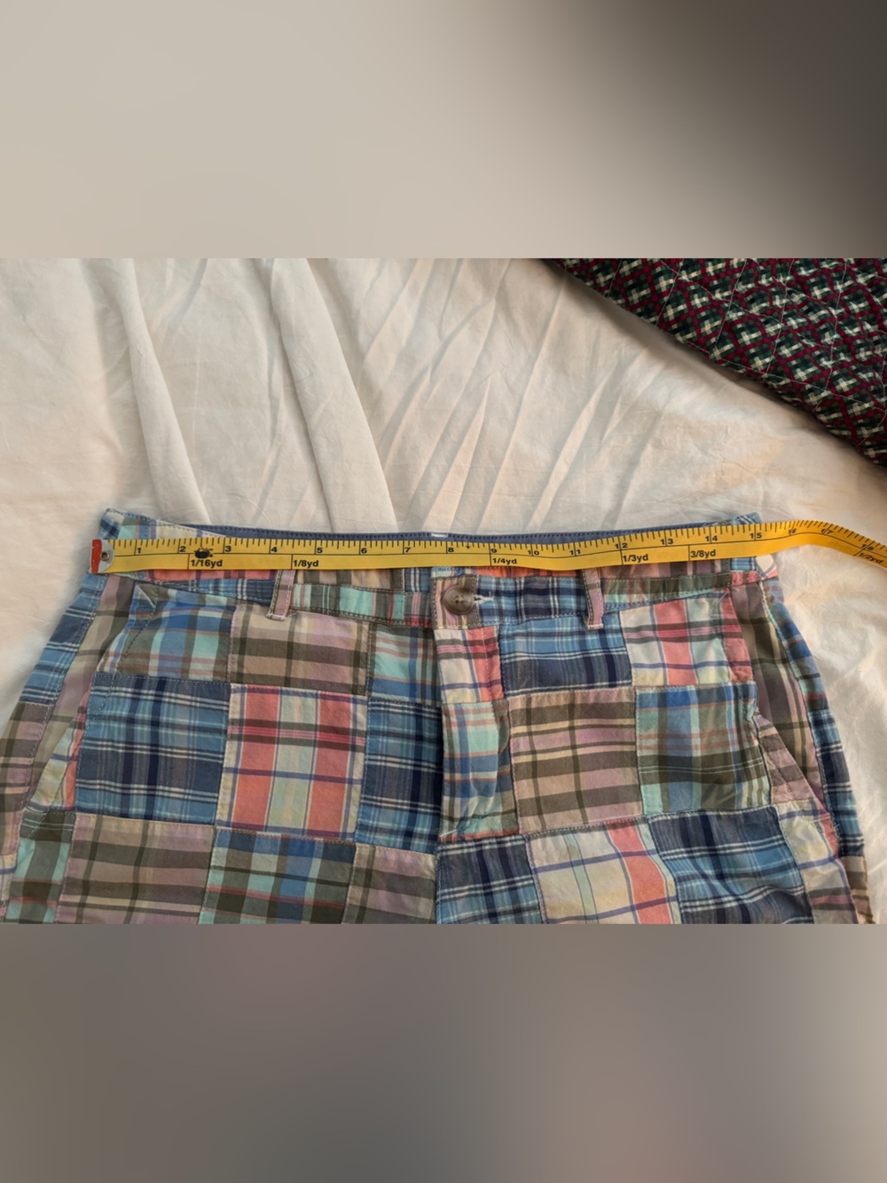LL Bean Shorts Womens 8 Patchwork Madras Plaid Favorite Fit 5 In Preppy Coastal - Picture 6 of 6